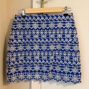LOFT Blue and White Lace Mini Skirt